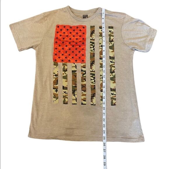 Tan Flag Graphic Short Sleeve Cotton Loose Fit Casual Tee Shirt Top M - Picture 5 of 7